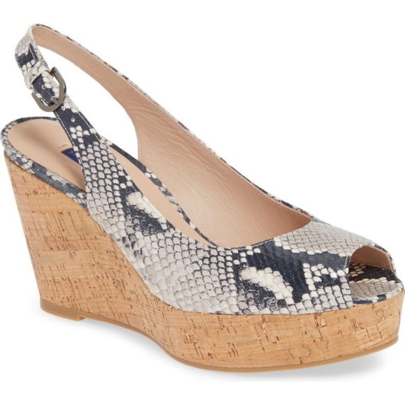 New Stuart Weitzman Peep Toe Wedge Sandals Python